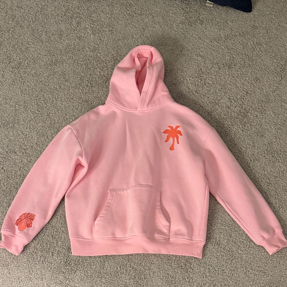 Pink Hoodie with Orange Palm Motifs